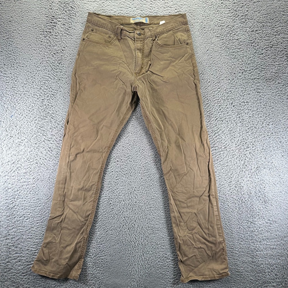 Wrangler Flex Pant Men 32x32 Brown Cotton Chino Straight Business Preppy Stretch